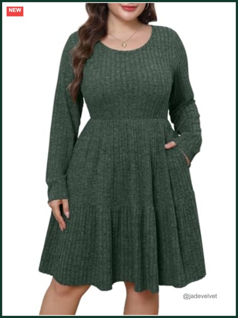 Plus Size Fall Sweater Dress with Pockets Long Sleeve A-Line Midi